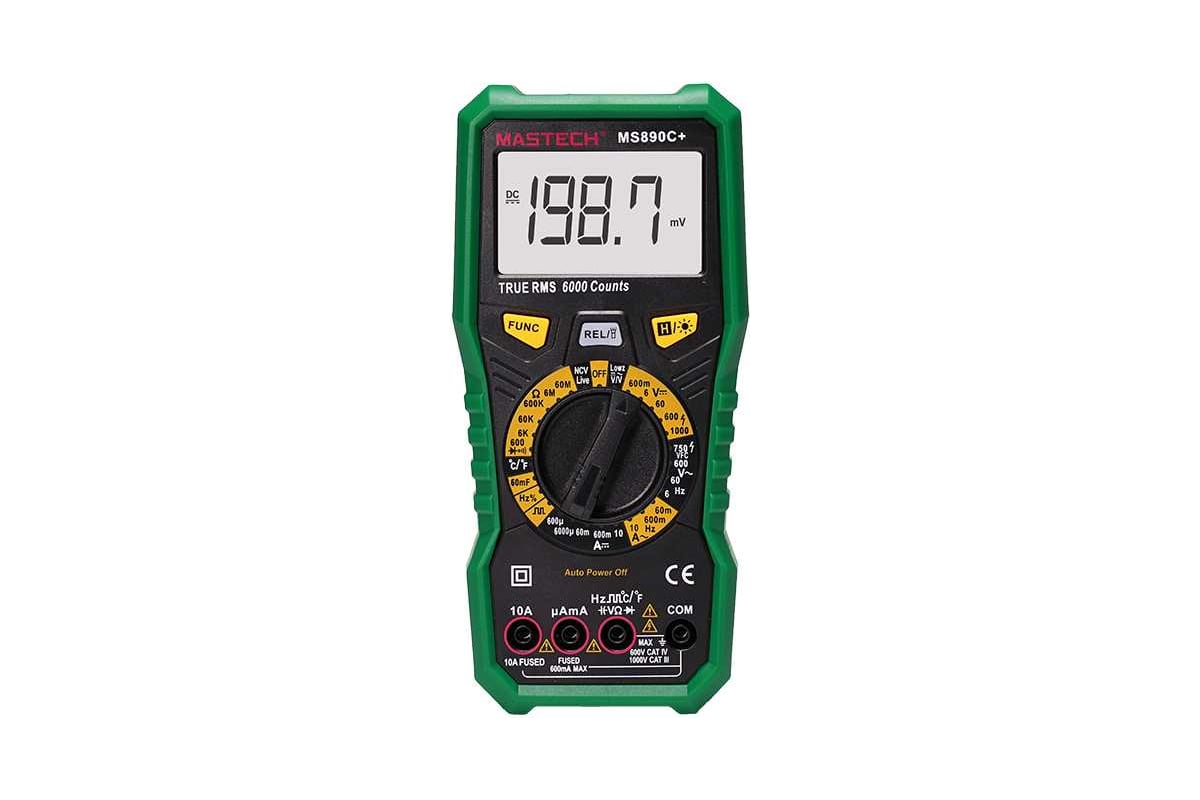Мультиметр цифровой Mastech MS890C+ 1000V 20A True RMS(измер.ёмкость,частота ,температ,NCV)+фонарь,разрядность 6000 00-00013950