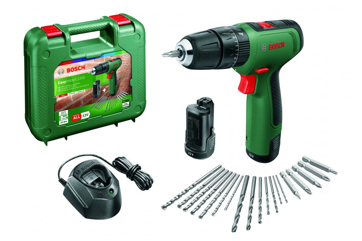 Аккумуляторная ударная дрель-шуруповерт Bosch EasyImpact 1200, 2 аккумулятора 06039D3105