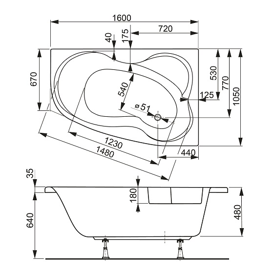 Акриловая ванна VagnerPlast Melite 160x105 L