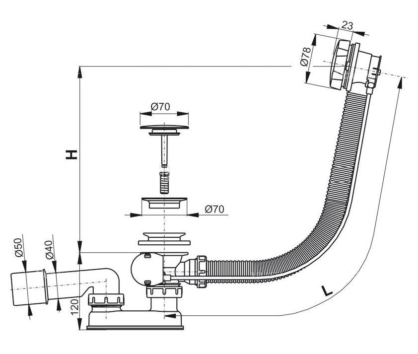 Слив-перелив Alcaplast A55K-80-RU-01 80 cм