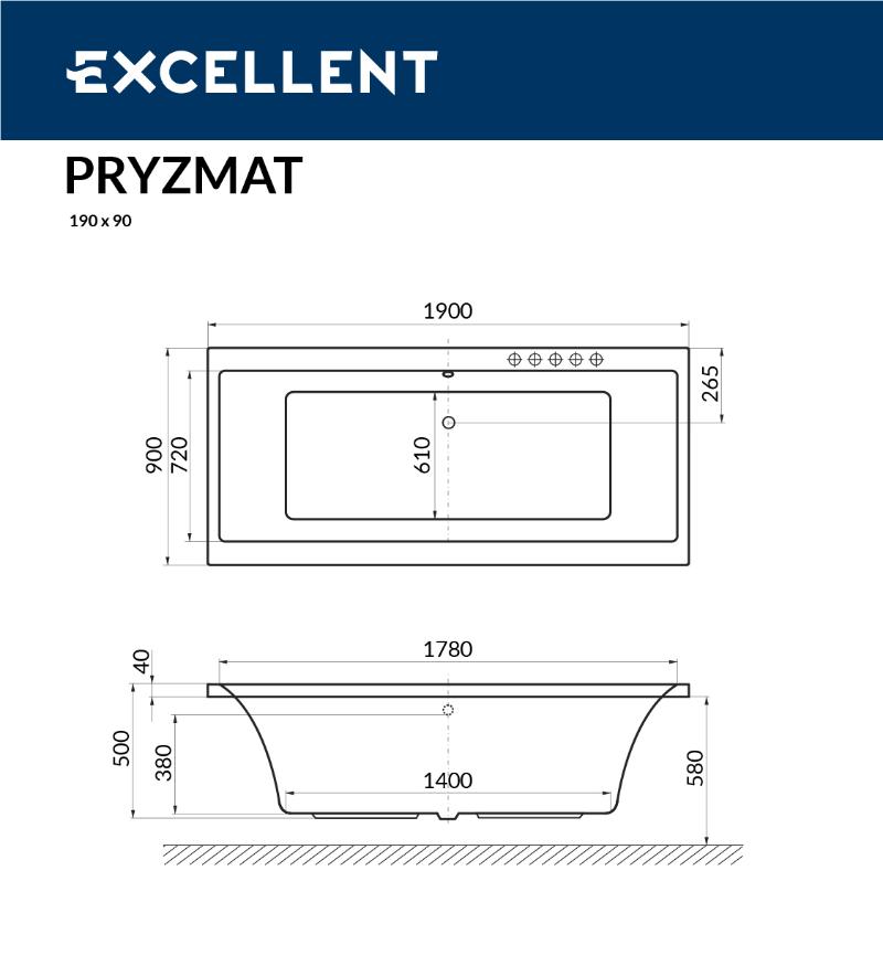 Акриловая ванна Excellent Pryzmat 190x90