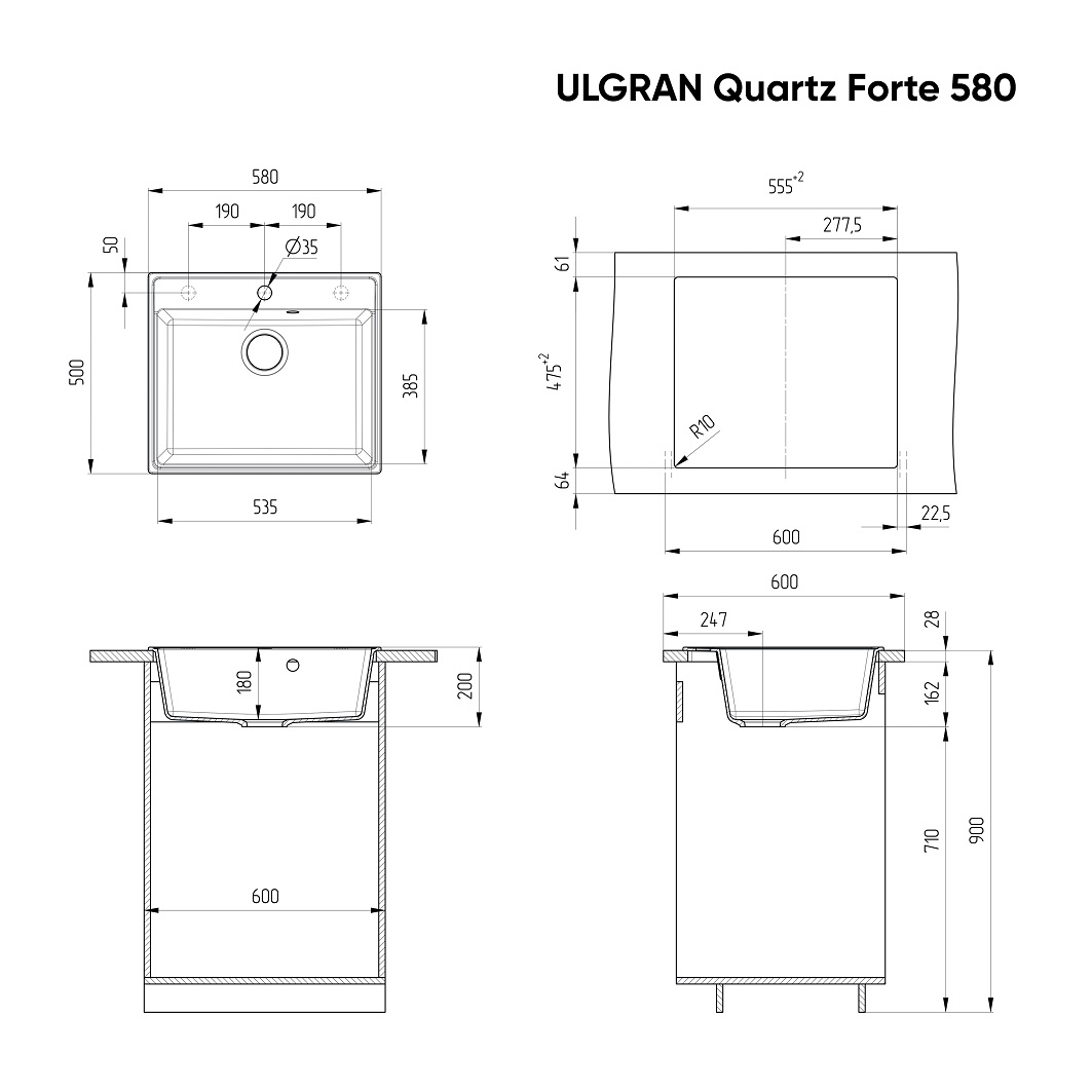 Кухонная мойка Ulgran Quartz Forte 580-02 58 см лен
