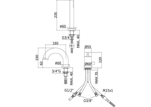 Смеситель на борт ванны Paffoni Light LIG047NO черный матовый