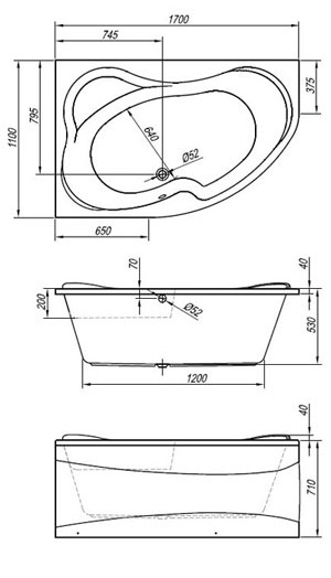 Акриловая ванна Kolpa-San Lulu BASIS 170x110 L/R