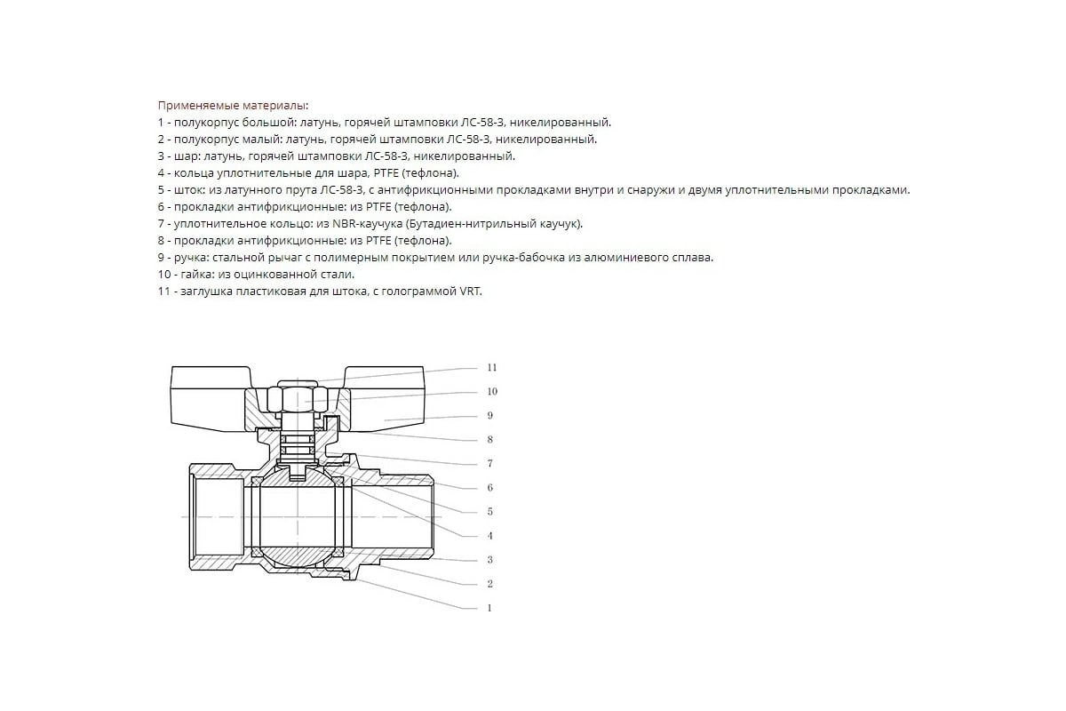 Кран шаровой VRT 1'' вн/нар рукоятка 528899
