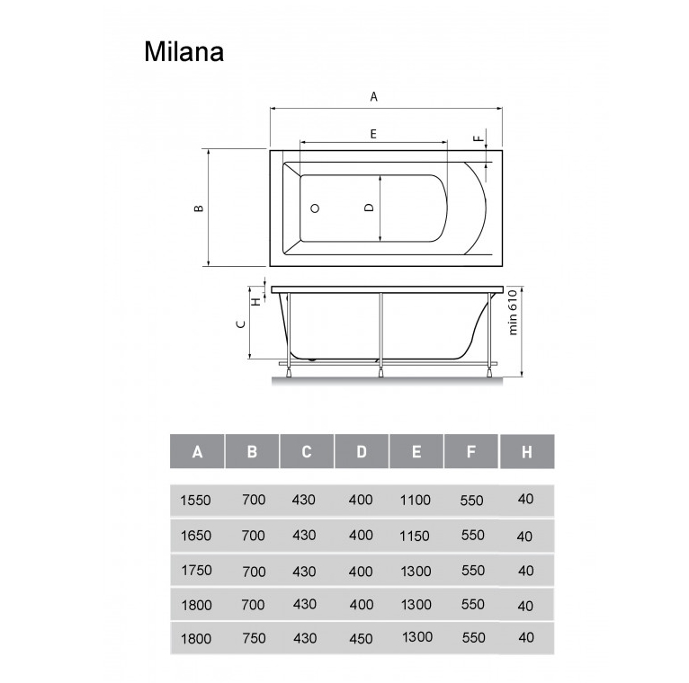 Акриловая ванна Vayer Milana 175x70 см