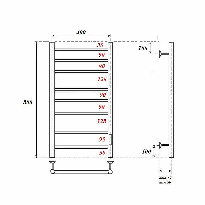 Полотенцесушитель электрический Point PN10848B П8 40x80 диммер справа, черный