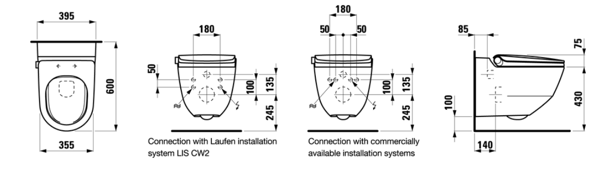 Подвесной унитаз Laufen Cleanet Riva 8.2069.1.400.000.1 безободковый с биде, электронный