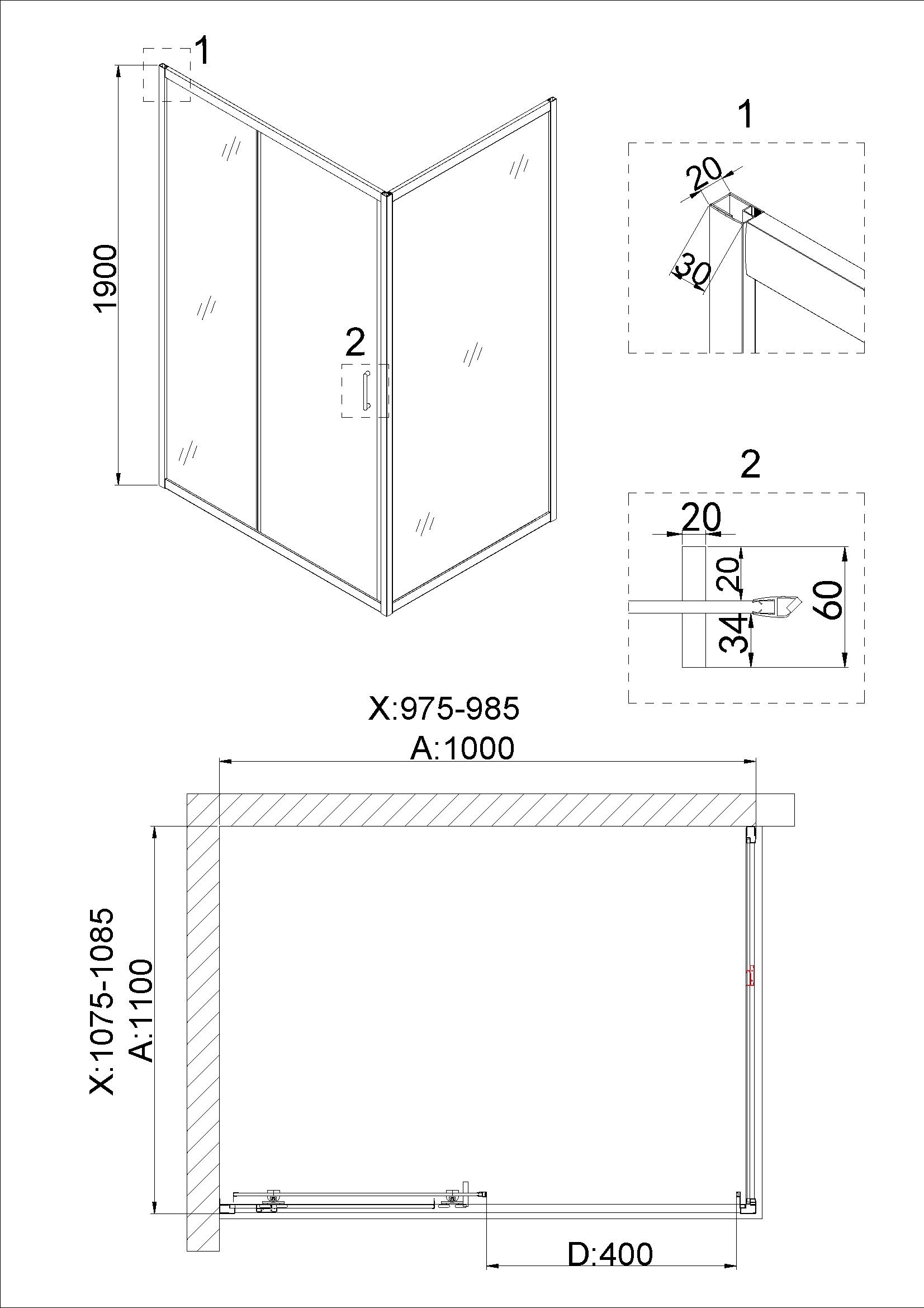 Душевая дверь Niagara Nova NG-42-10AG 100x190 прозрачный, золото