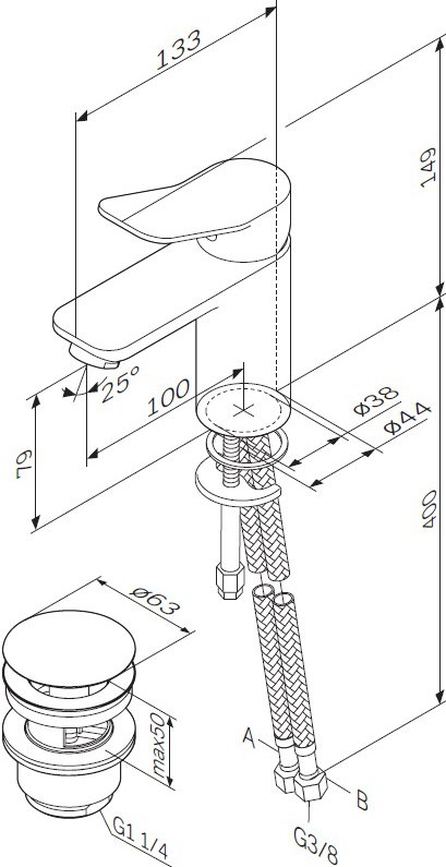 Смеситель для раковины AM.PM X-Joy F85A82100 с донным клапаном, хром