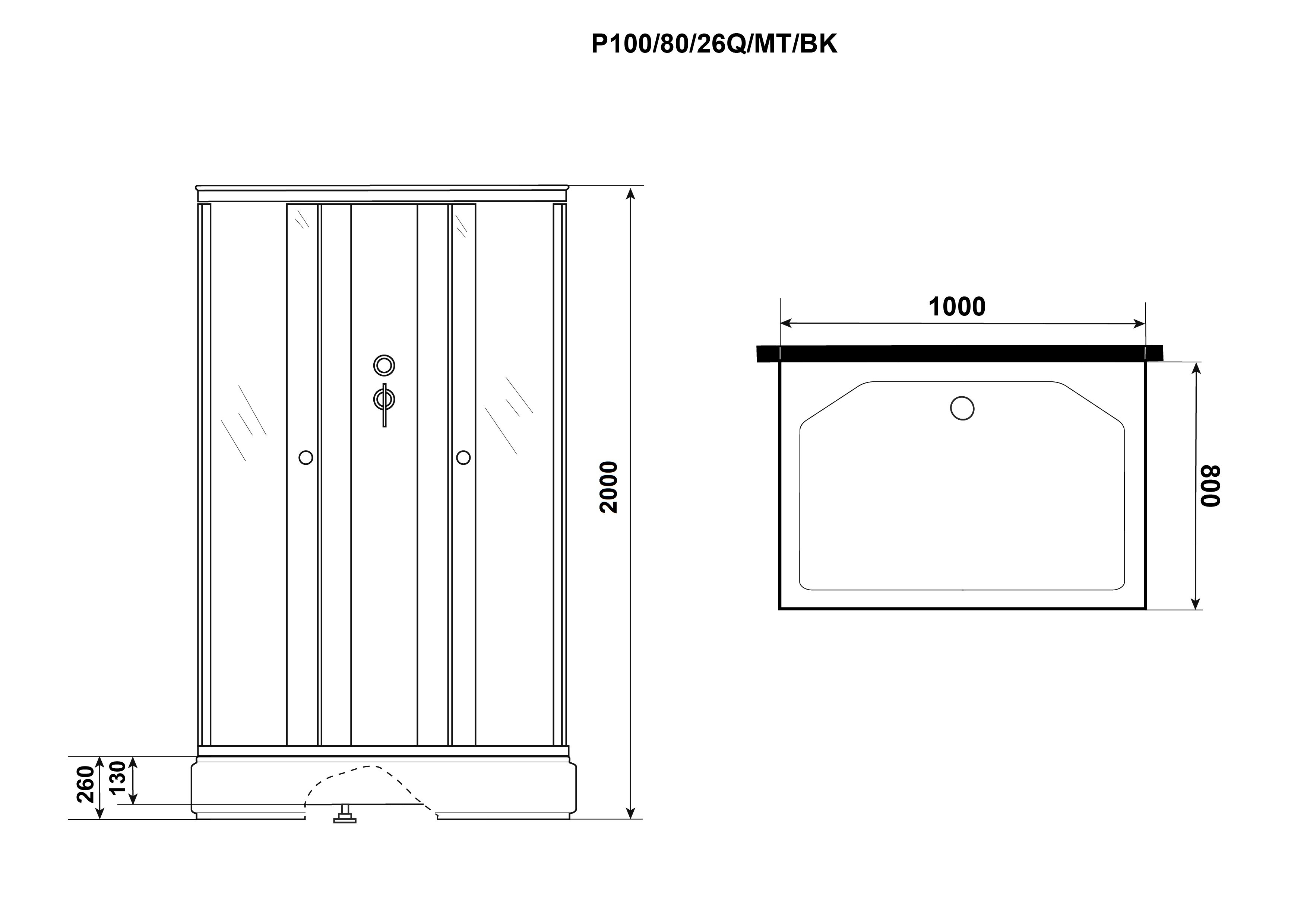 Душевая кабина Niagara Promo P100/80/26Q/MT/BK 100x80 стекло матовое, без крыши и г/м