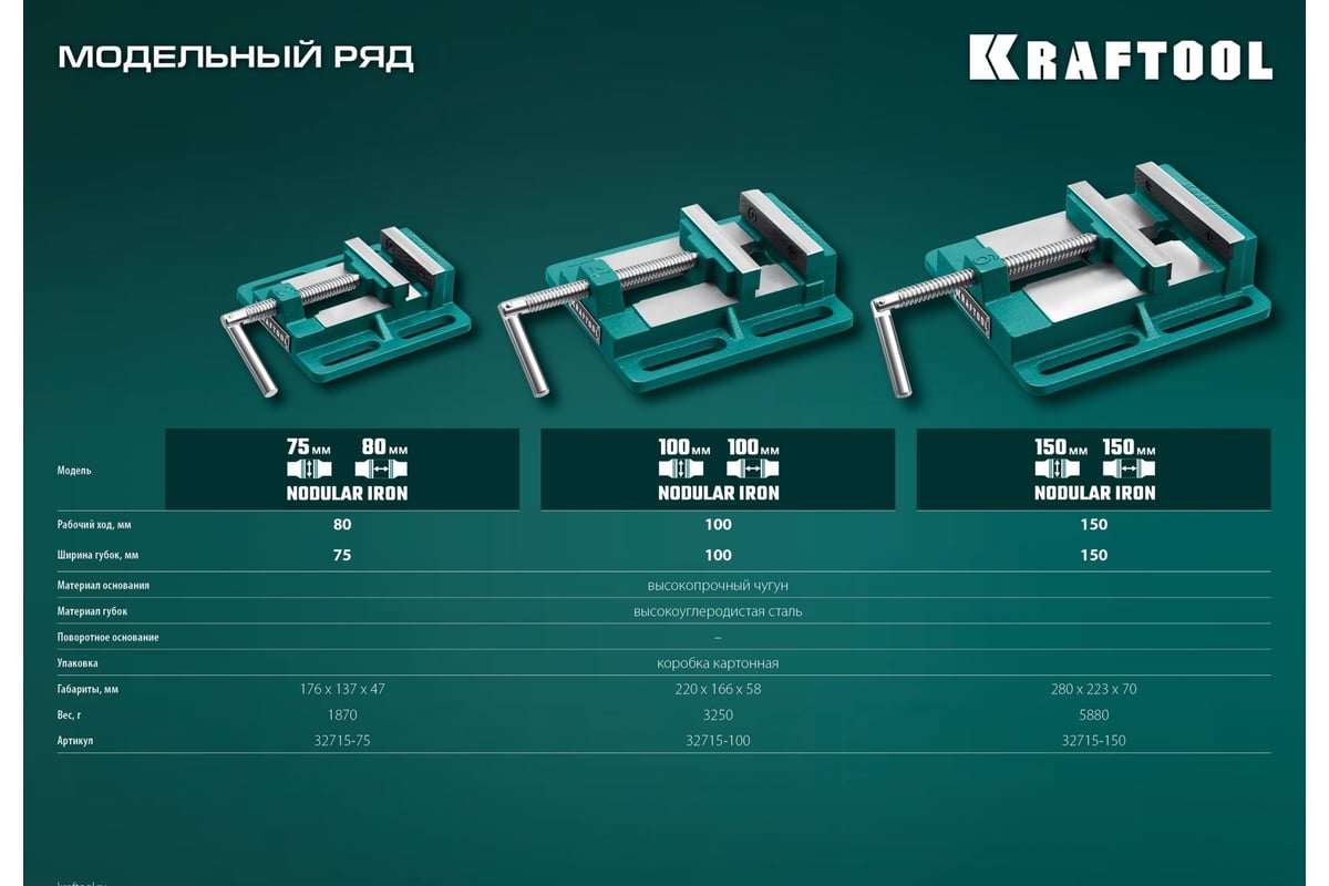 Станочные сверлильные тиски Kraftool 100 мм 32715-100