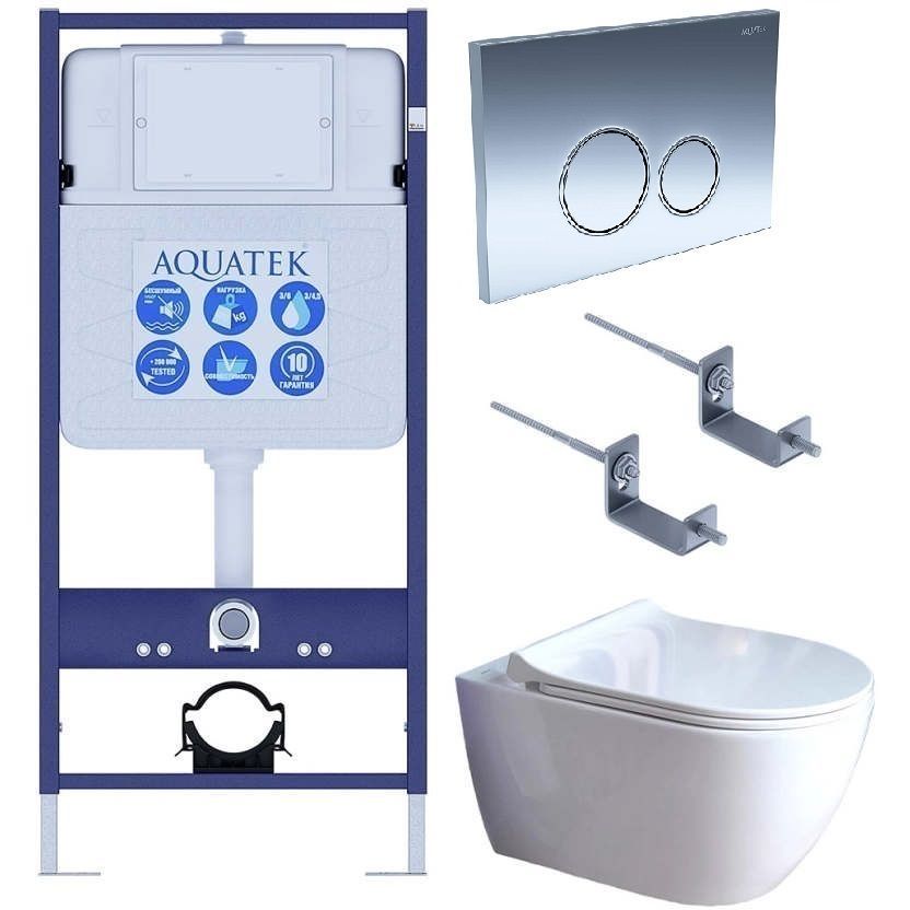Подвесной унитаз SET Aquatek Поларис-01-018 4в1, кнопка хром