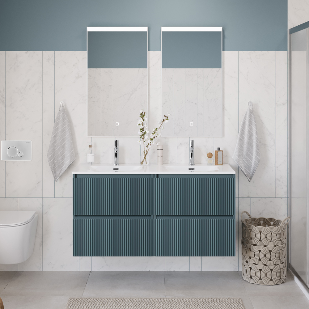 Тумба с раковиной BelBagno Uno 120 см, 4 ящика, Голубой матовый