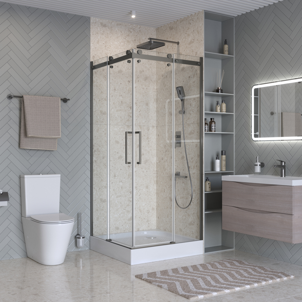 Душевой уголок BelBagno MARINO-2-A-2-90-C-GM 90x90 прозрачный, оружейная сталь