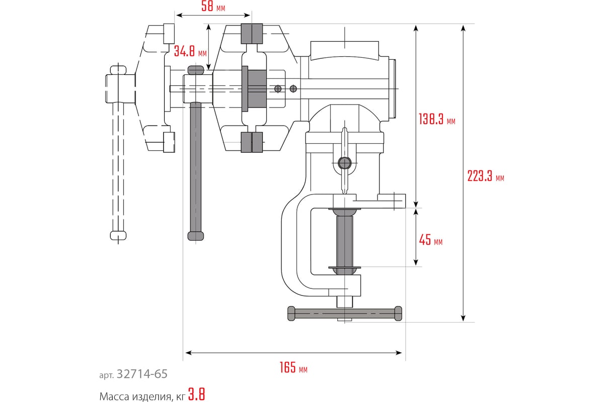 Многофункциональные настольные тиски Kraftool 3D-MINI 65/38 мм 32714-65