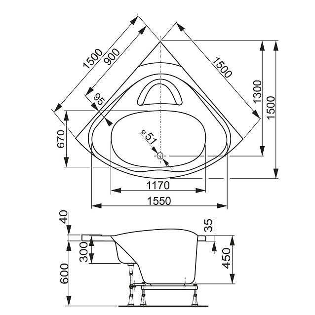 Акриловая ванна VagnerPlast Athena 150x150 см