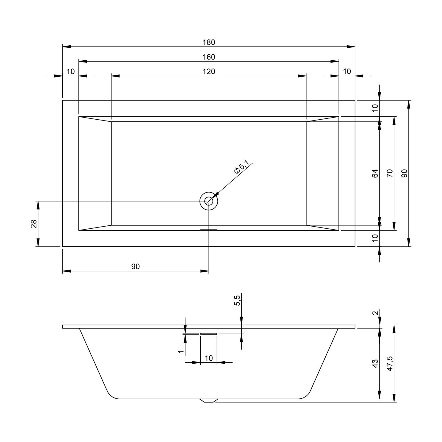 Акриловая ванна Riho Rethink Cubic 180x90 белый глянец B107001005