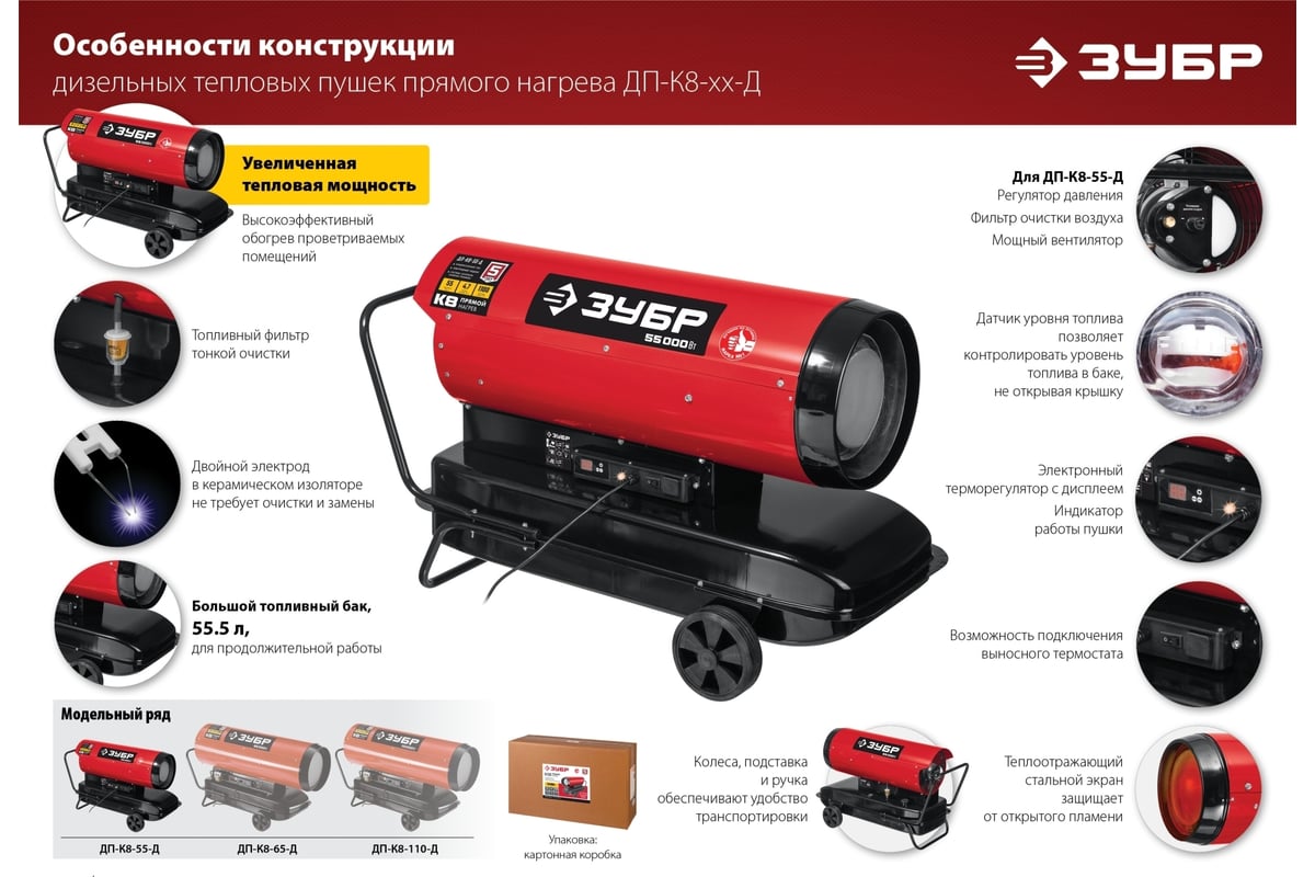 Дизельная тепловая пушка Зубр 65 кВт, прямой нагрев ДП-К8-65-Д