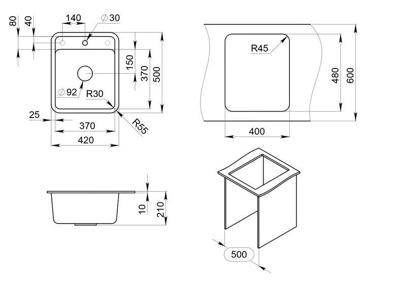 Кухонная мойка Granula Standart ST-4202 42 см черный