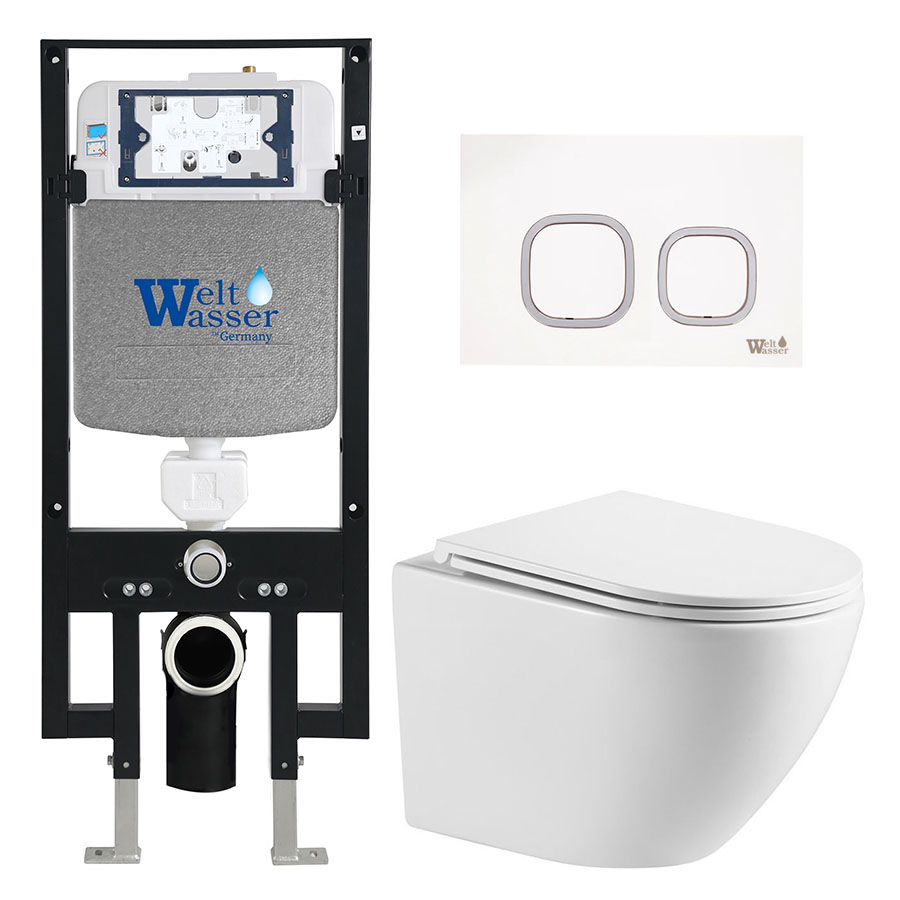 Комплект Weltwasser 10000011290 унитаз Merzbach 043 GL-WT + инсталляция + кнопка Amberg RD-WT