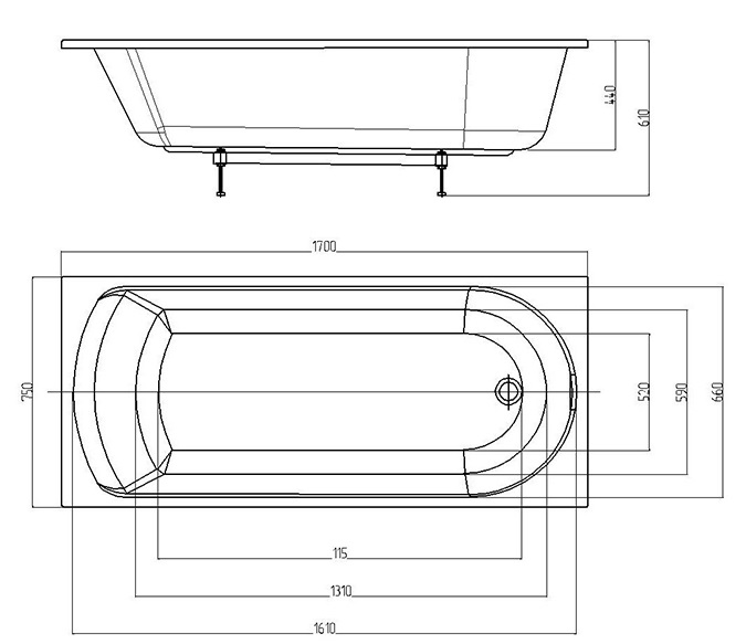 Акриловая ванна Aquatek Ника 170х75 NIK170-0000001