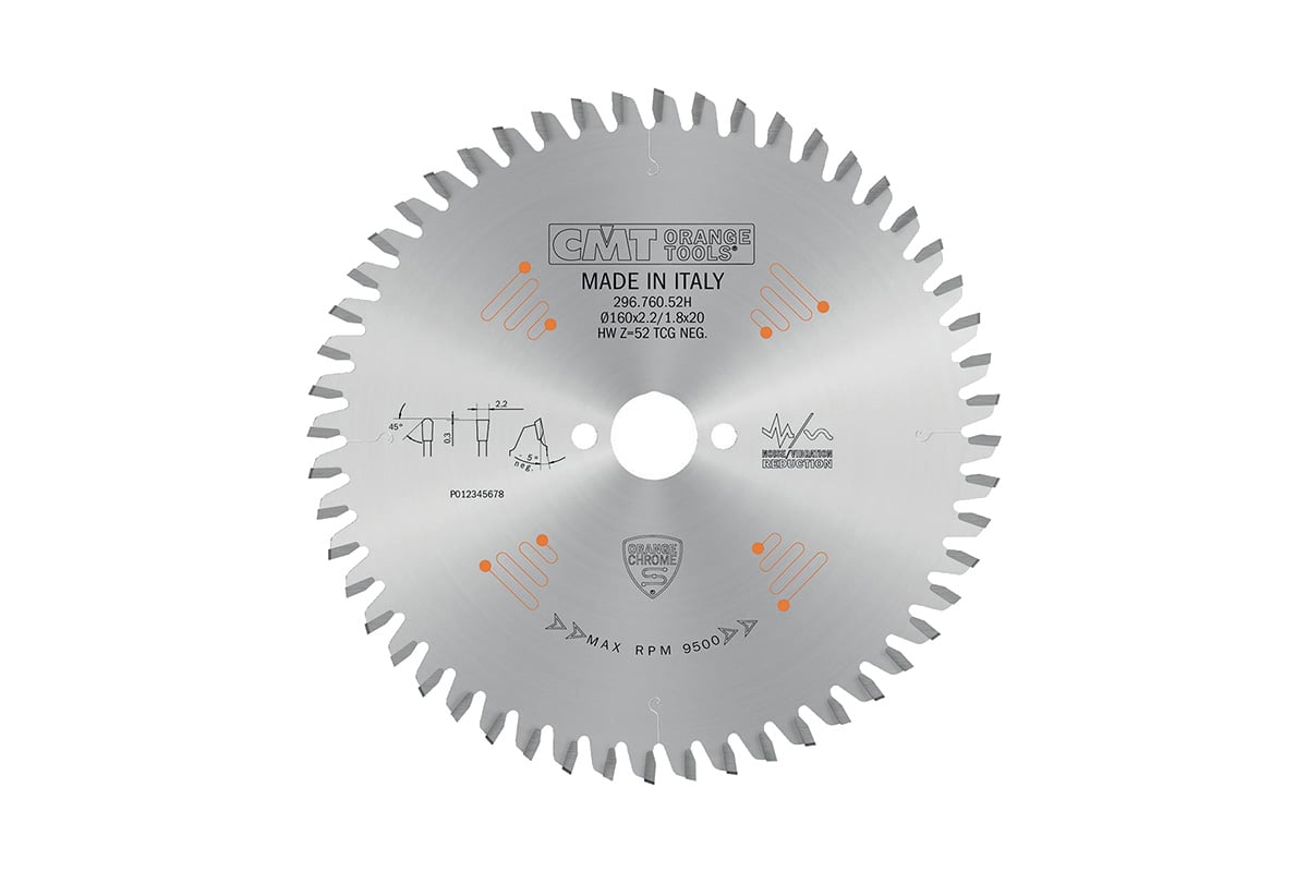 Диск пильный 160x20x2.2/1.8 мм, -5 градусов, TCG, Z=52 CMT 296.760.52H