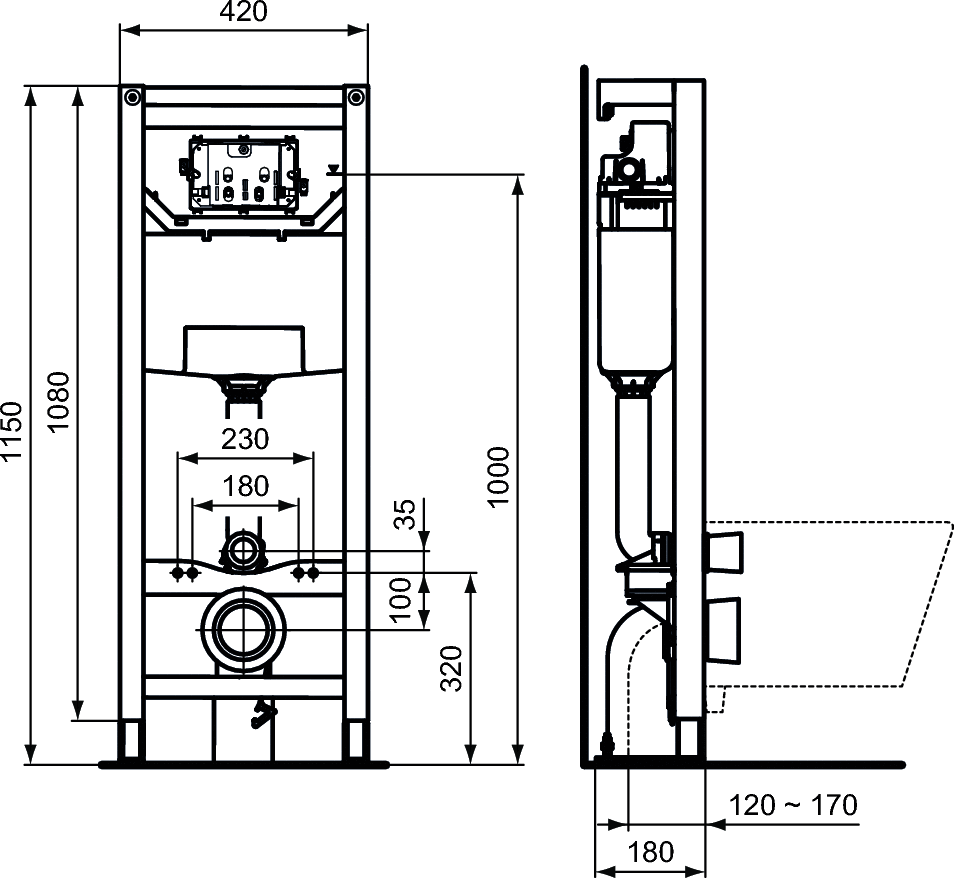 Подвесной унитаз Ideal Standard Esedra с инсталляцией ProSys, комплект 4 в 1