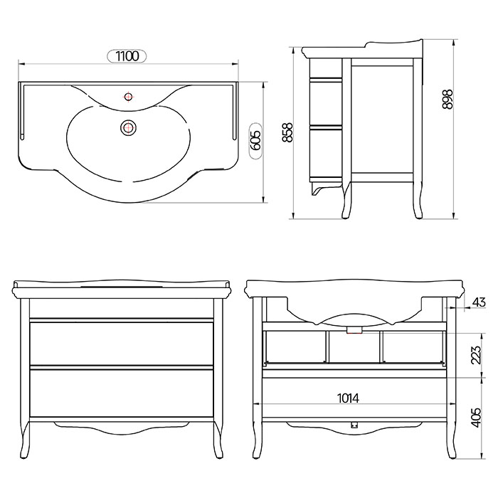 Тумба с раковиной TW collection Armony Nuovo 110 см, bianco ARM2110-B