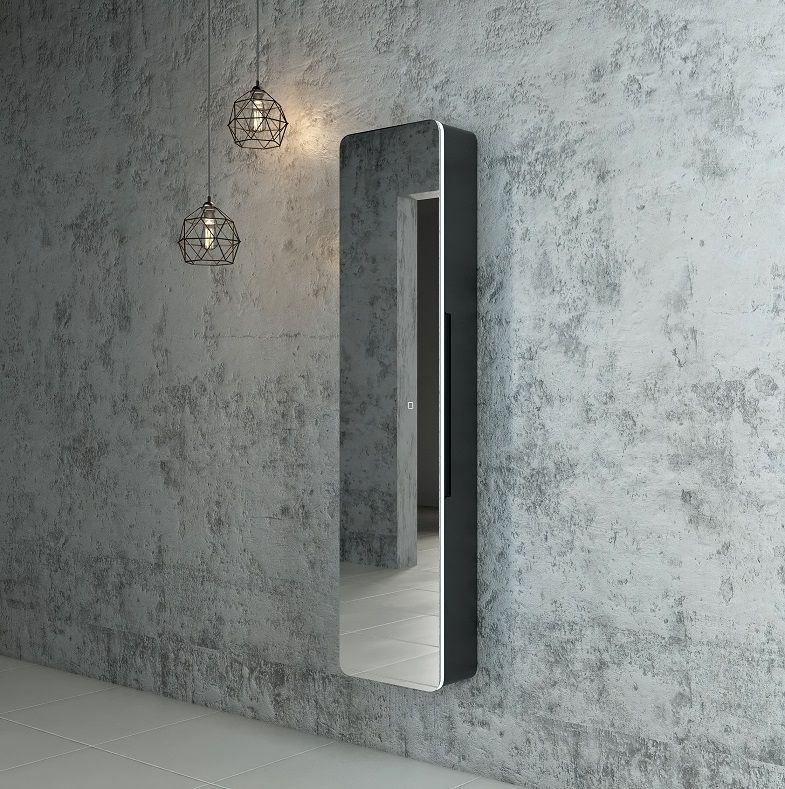 Шкаф пенал Art&Max Lecce 36 см AM-Lec-360-1560-1D-DS-F-Nero с зеркалом, черный