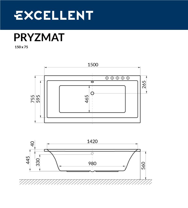 Акриловая ванна Excellent Pryzmat 150x75