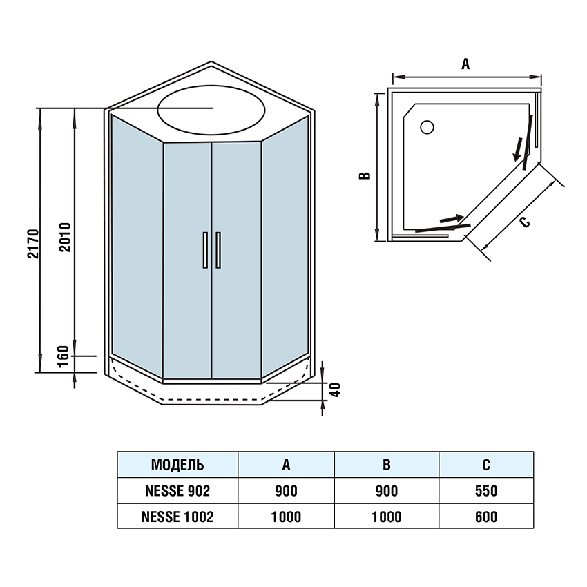 Душевая кабина WeltWasser Nesse 1002 100x100 хром, прозрачное