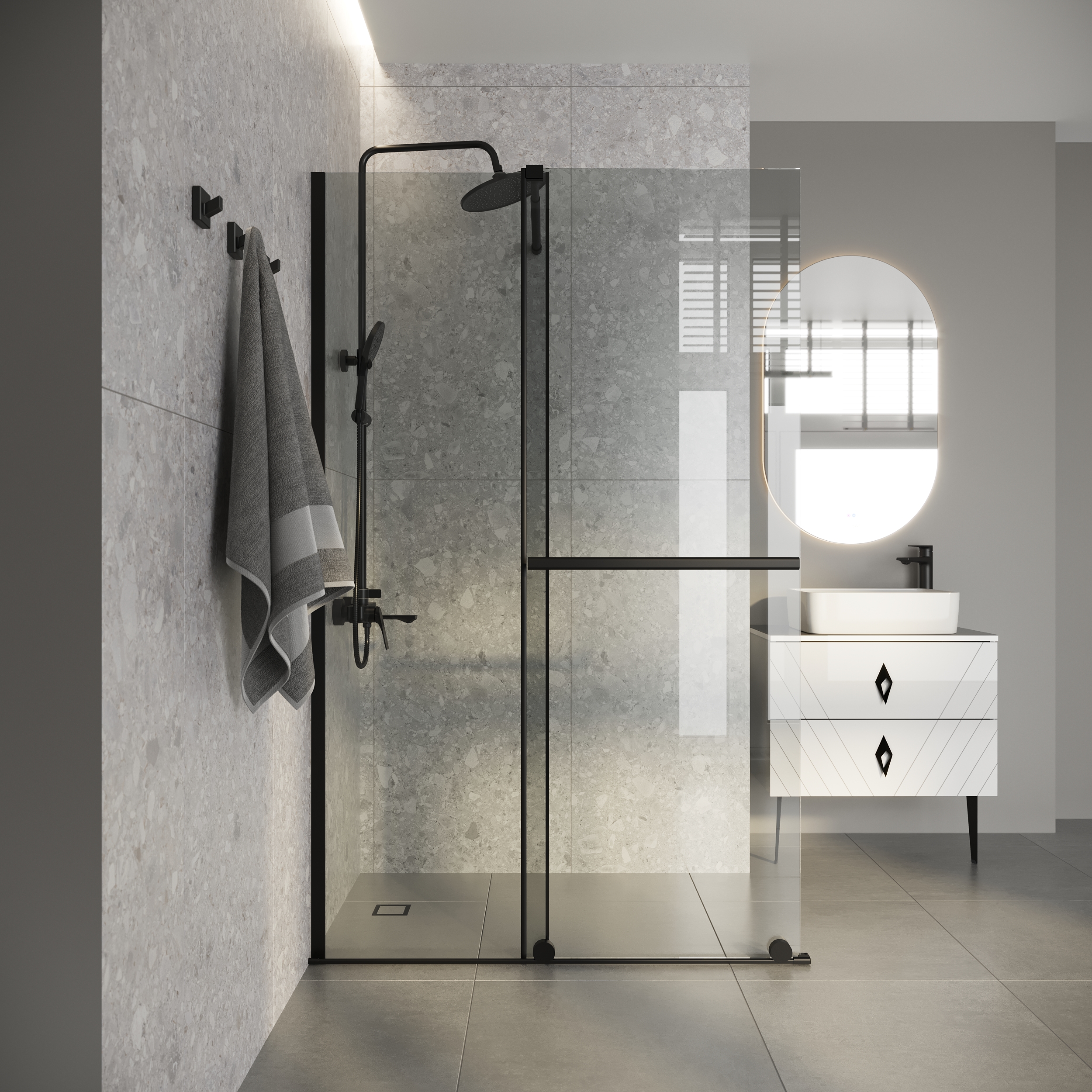 Душевая перегородка Niagara Nova NG-671-90BLACK 90x200 прозрачная, профиль черный матовый