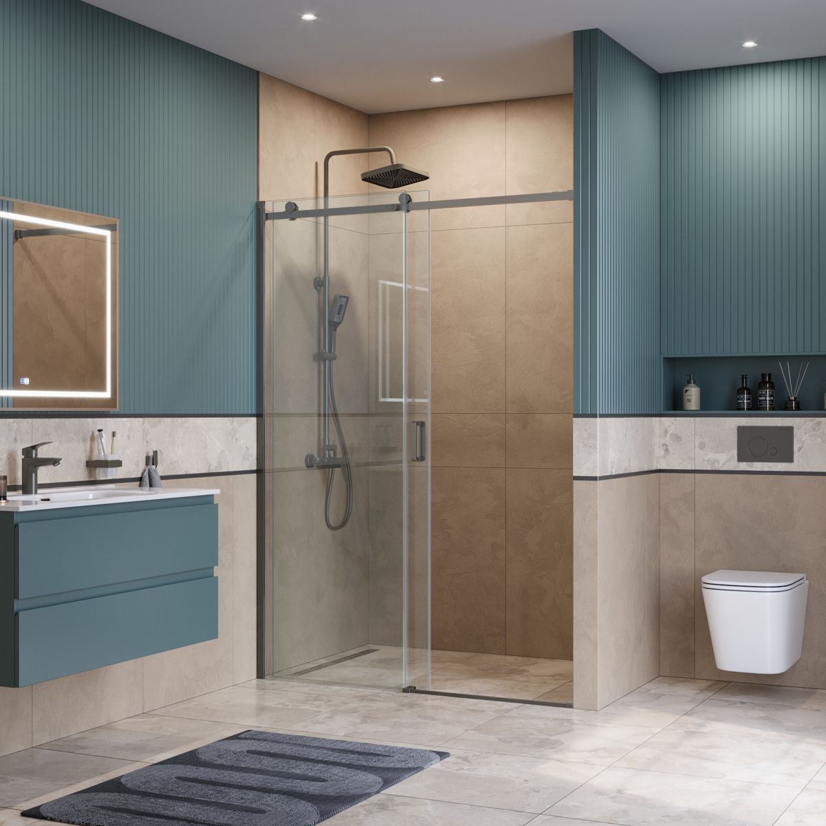 Душевая дверь BelBagno SOFT_CLOSE-2-BF-1-140-C-GM 140x200 прозрачная, оружейная сталь