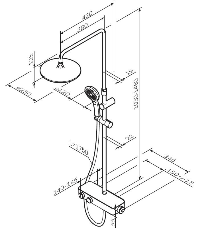 Душевая стойка Am.Pm Inspire V2.0 F0750A422 с термостатом, черный