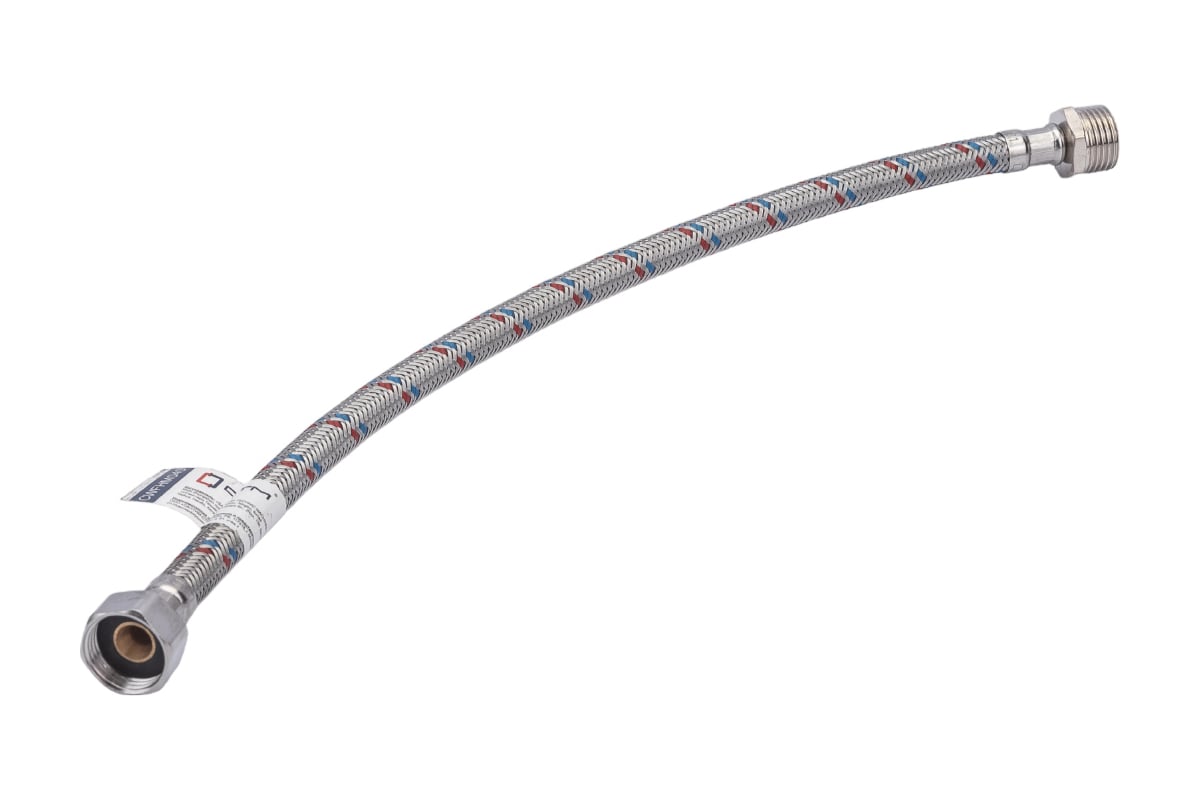 Подводка для воды СТМ сталь, 1/2", гайка-штуцер, 40 cм CWFHM040