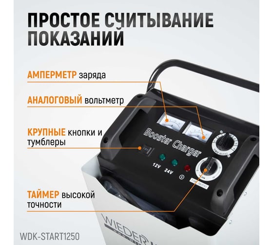 Пуско-зарядное устройство Wiederkraft ПЗУ для запуска/зарядки аккумуляторов 12/24в WDK-Start1250