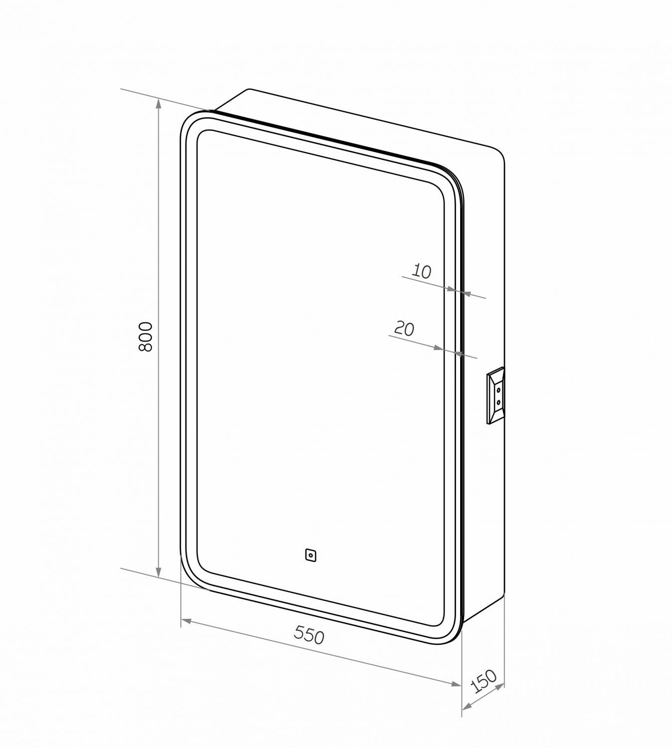 Зеркальный шкаф Art&Max Platino AM-Pla-550-800-1D-L-DS-F 55x80 с подсветкой, левый