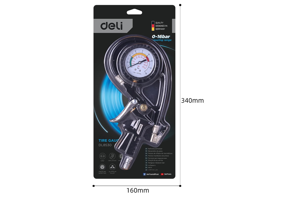 Пистолет для подкачки шин с датчиком давления Deli dl8530 104501