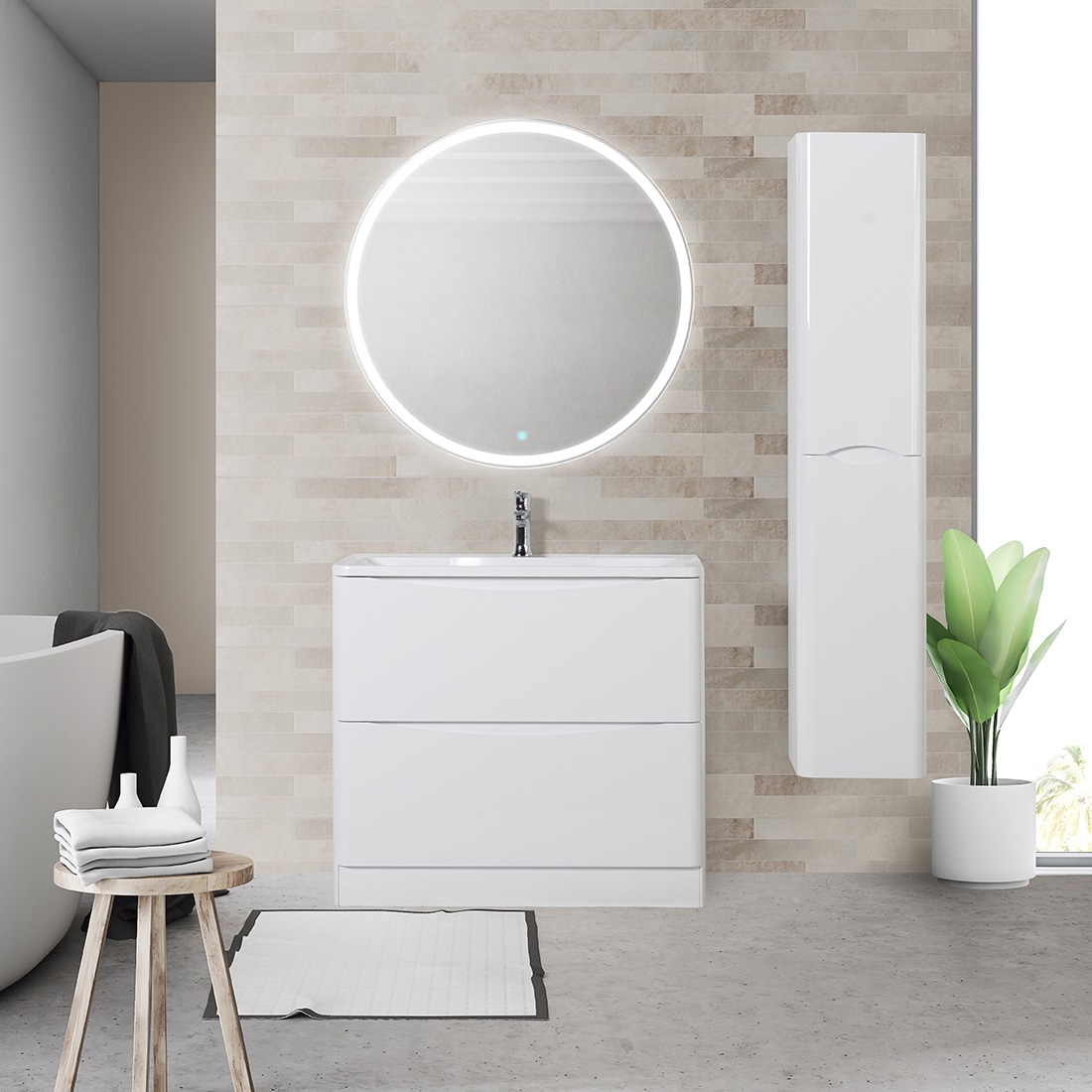 Тумба с раковиной BelBagno Acqua 80 см напольная Bianco Lucido