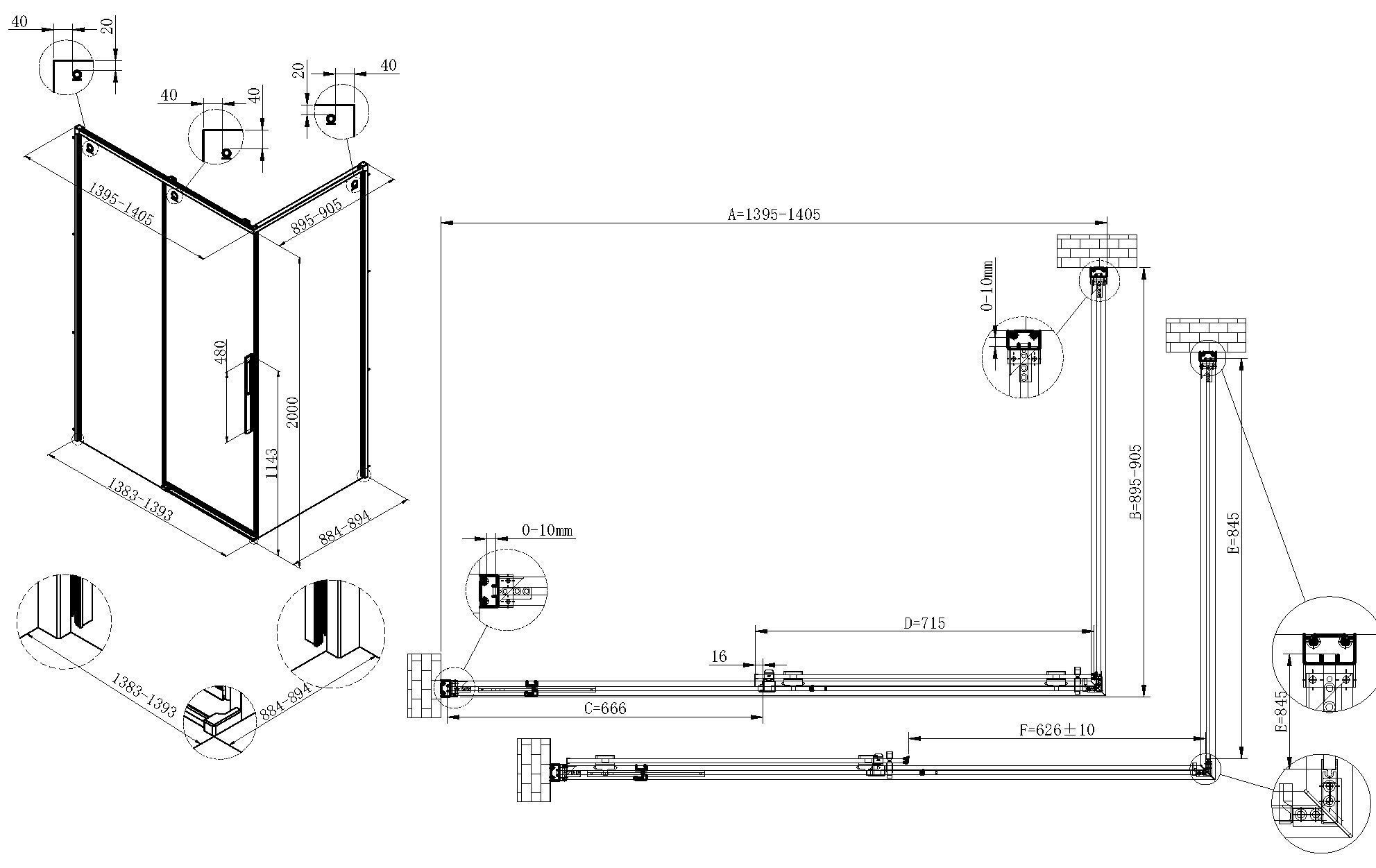 Душевой уголок Vincea Ультима (Ultima) VSR-7UL9014CLG 140x90 брашированное золото, стекло прозрачное