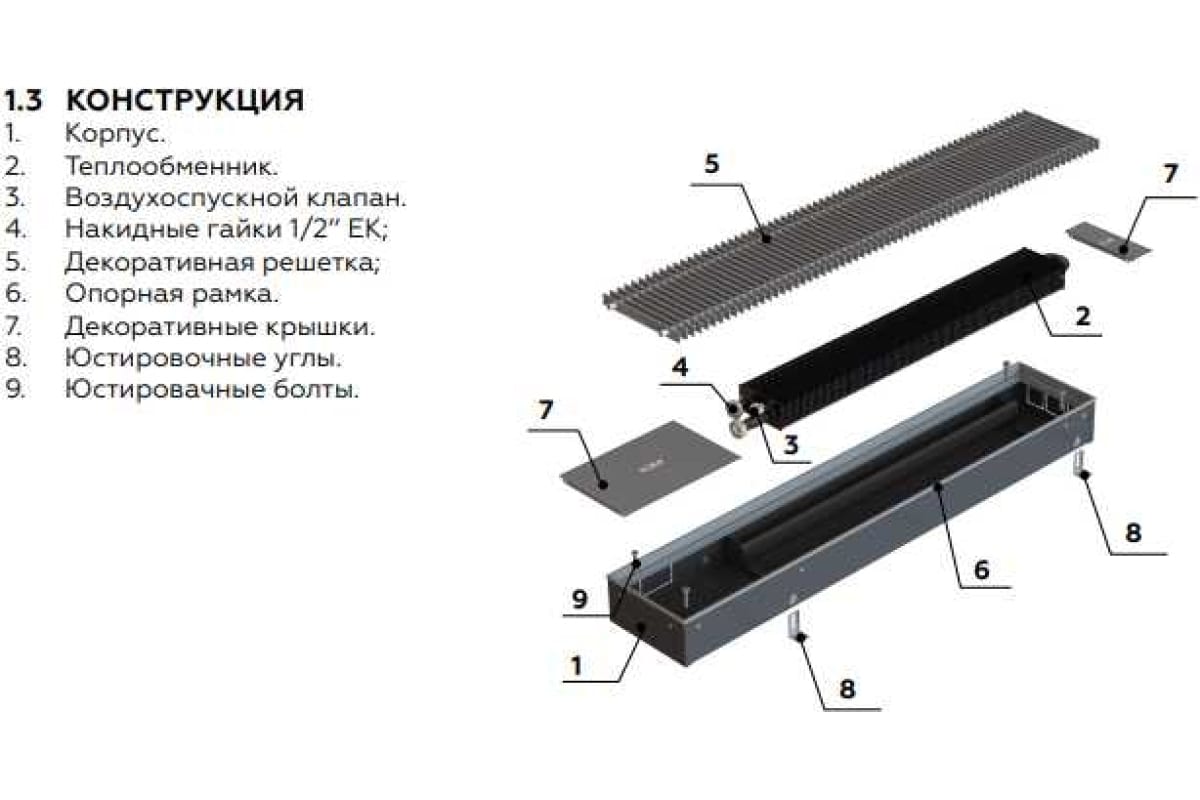 Внутрипольный конвектор ELSEN EKN с естественной конвекцией, ширина 240 мм, высота 150 мм, длина 2060, решетка из алюминия роликовая EKN.240.150.2060 RAL7016 матовый