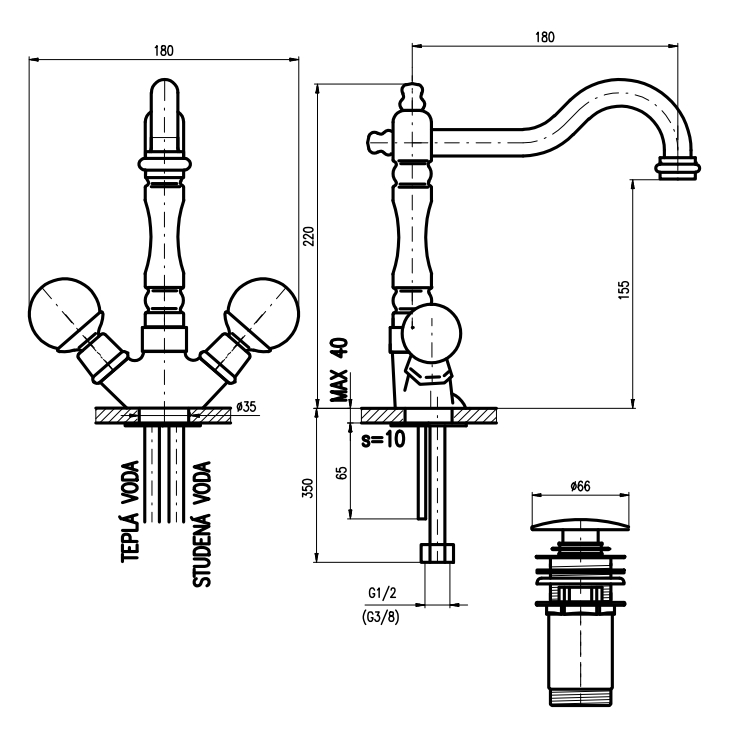 Смеситель для раковины Rav Slezak Brilliance 121.5/8, золотой