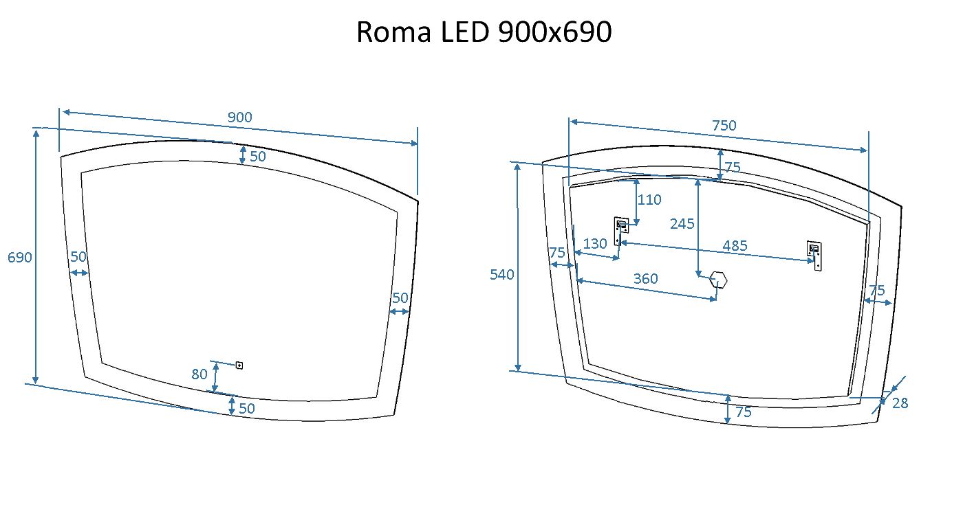Зеркало Art&Max Roma 90x70 см, с подсветкой