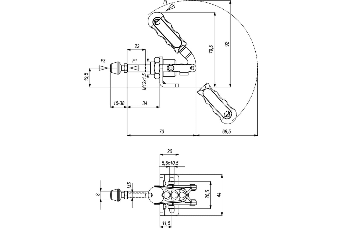 Механический плунжерный зажим KUKAMET с кронштейном усилие 99 кг 511-1