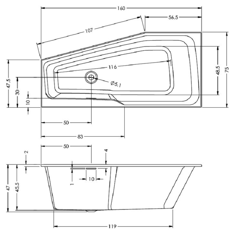 Акриловая ванна Riho Rethink Space 160x75 R белый глянец B111001005