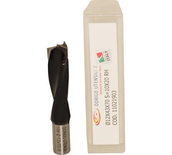 Сверло для глухих отверстий DORIGO HW Ø12x43x70 A.10x20 Z.2 RH 11021903