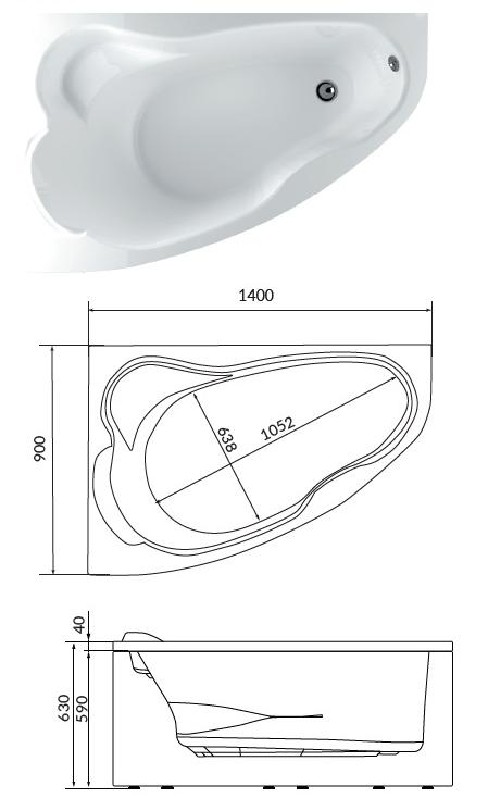 Акриловая ванна Creto Glaze 16-14090R 140x90 см R