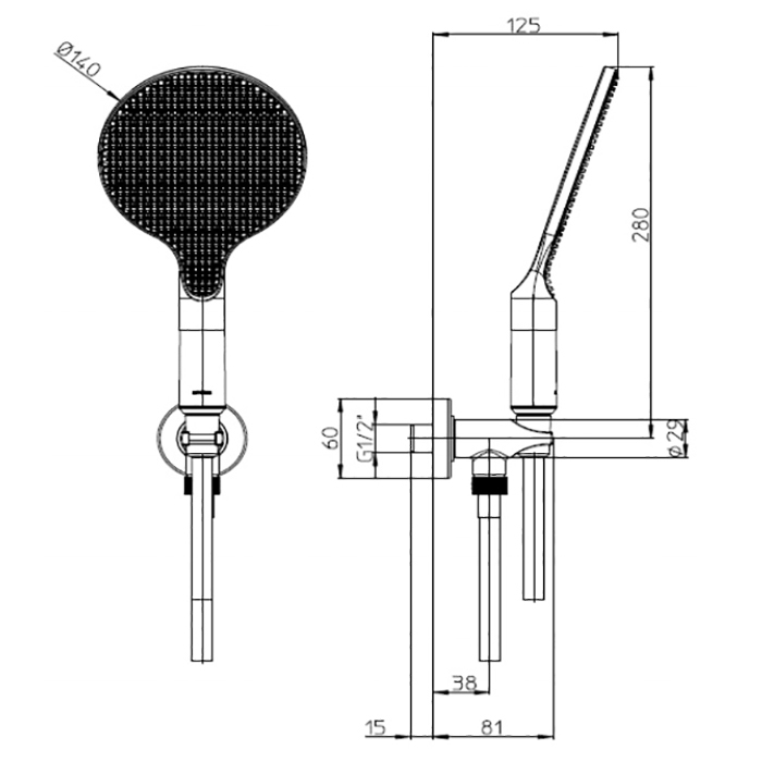 Душевая лейка Bossini Apice CE3002C.030 со шлангом, хром