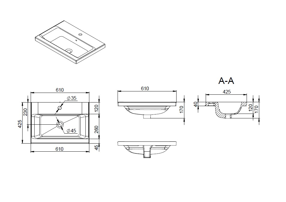 Тумба с раковиной Am.Pm Gem 60 см напольная 2 ящика